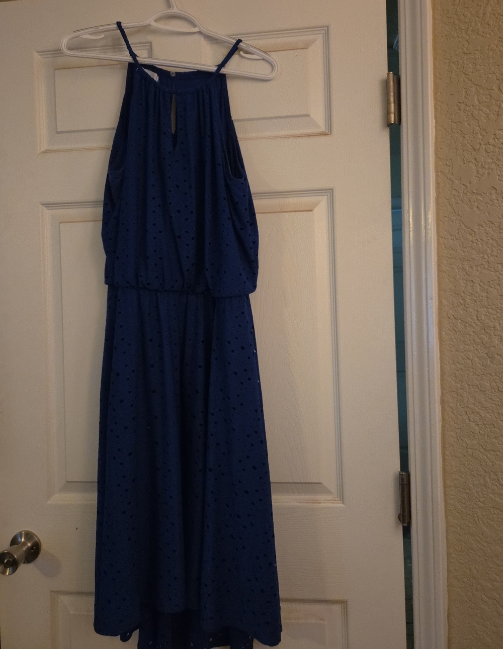 London Times Royal Blue Eyelet Halter Maxi Dress